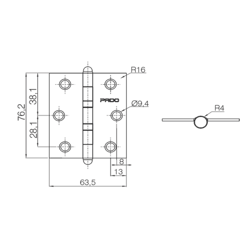 Kit 3 Dobradiças Sem Rolamento 3025 em Inox Escovado - lojapado