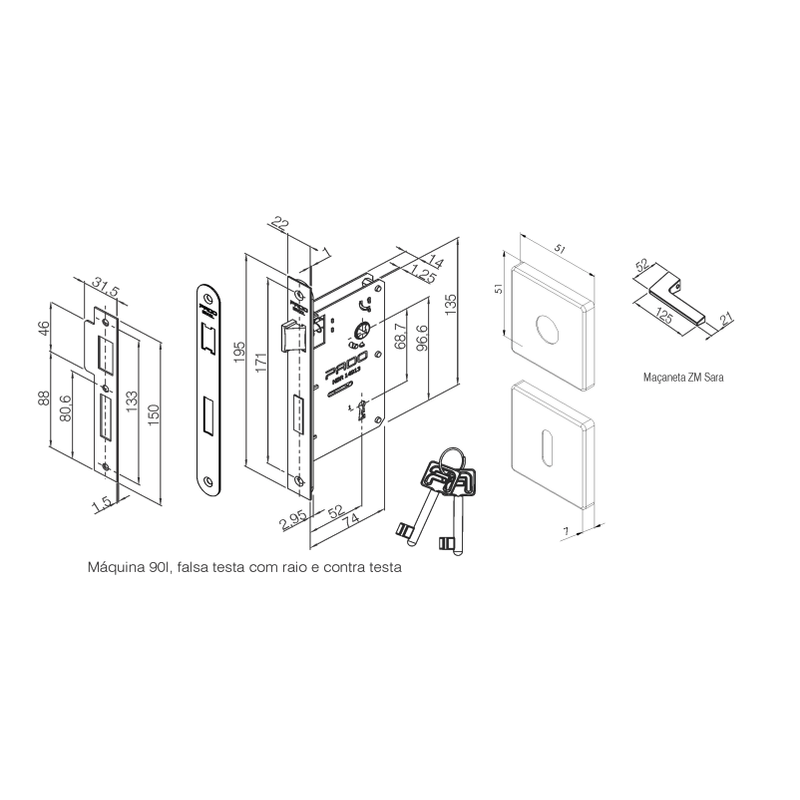 sara Fechadura Sara Cromo Acetinado Interna - lojapado