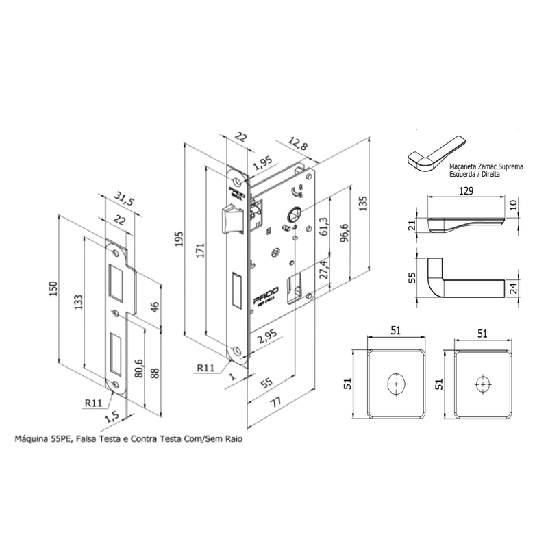 Fechadura Suprema Cromo Acetinado Banheiro - lojapado